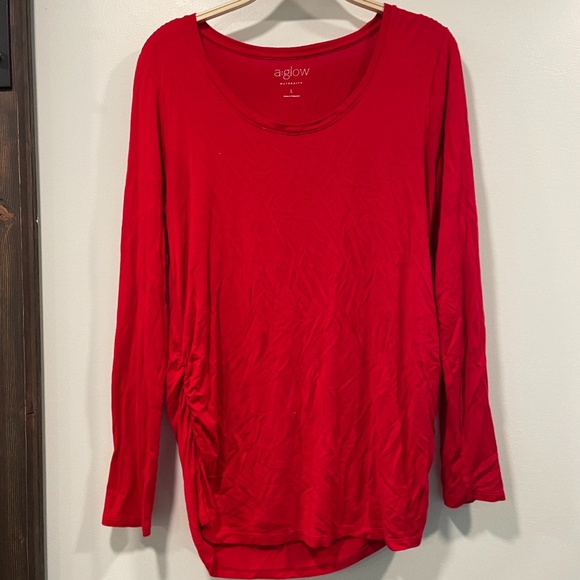 a:glow Tops - Red, Long Sleeve, Scoop Neck, Maternity Shirt